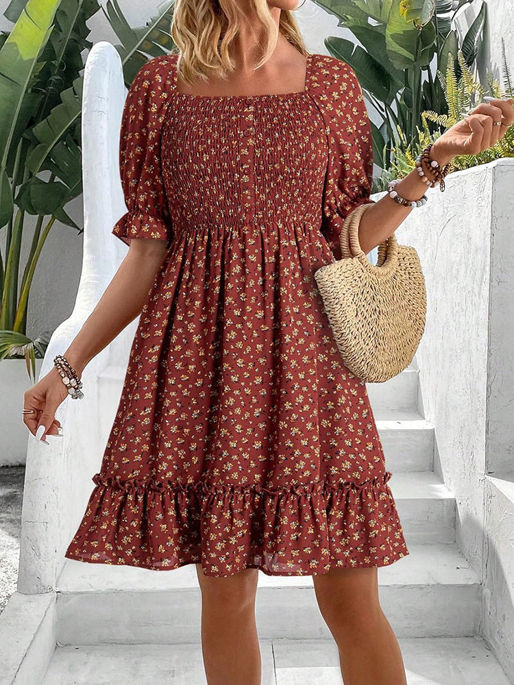 Robe d'été romantique pour dames avec des manches bouffantes et des volants Chic und Stil
