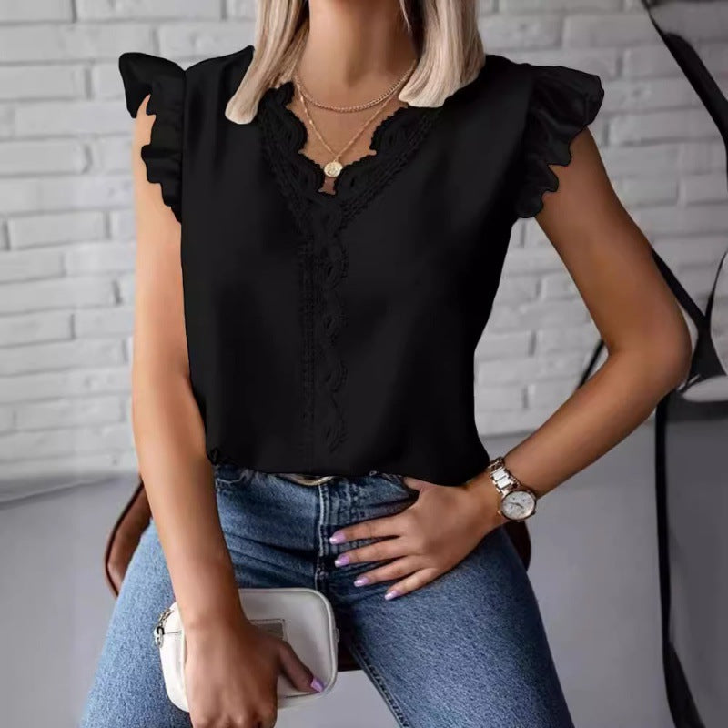 Chemisier femme avec des détails en volants et des appliqués en dentelle Chic und Stil