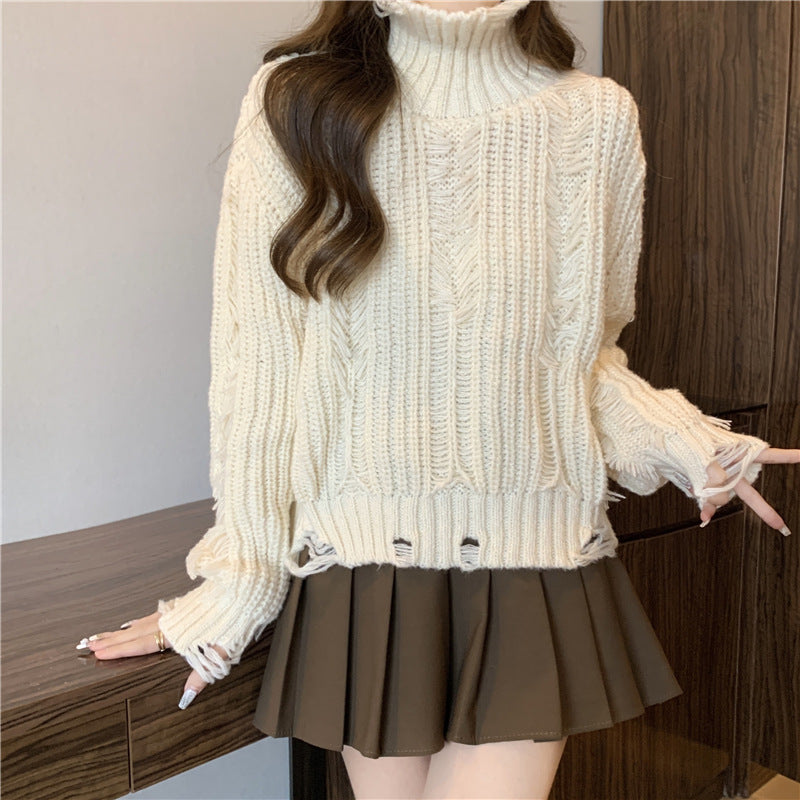 Pull féminin tendance avec motif en tricot structuré et col montant Chic und Stil
