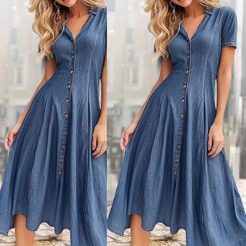 Robe midi en denim à boutons pour femmes Chic und Stil