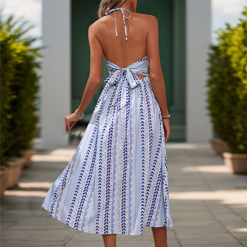 Robe maxi inspirée bohème pour femmes avec des bretelles spaghetti réglables Chic und Stil