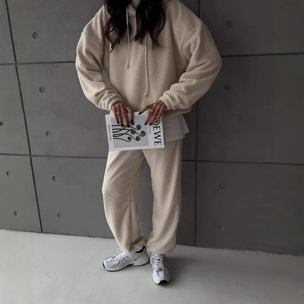 Ladies Comfortable Fleece Hoodie with Wide Pants Chic and Style
