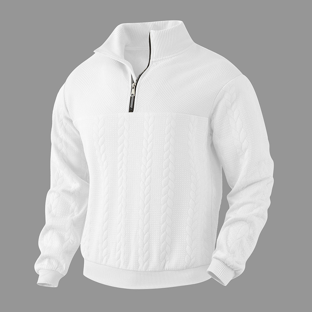 Sporty fleece pullover for men with high collar and stylish braided design Chic und Stil