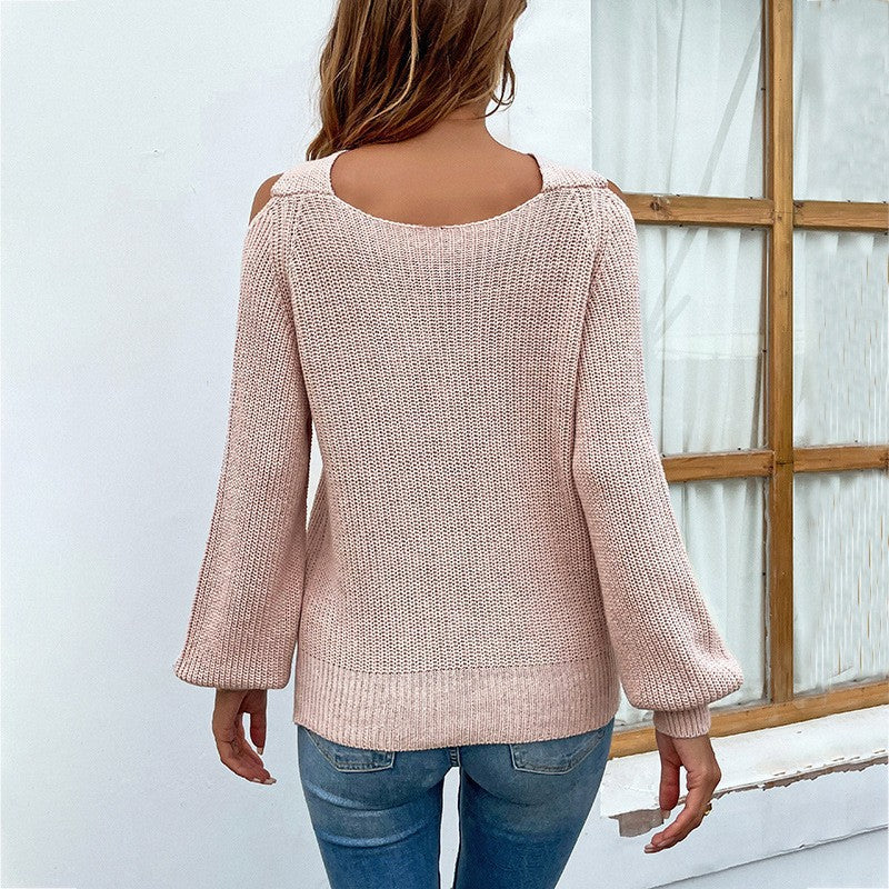 Pull rond pour femmes avec design d'épaule asymétrique et fente décorative Chic und Stil