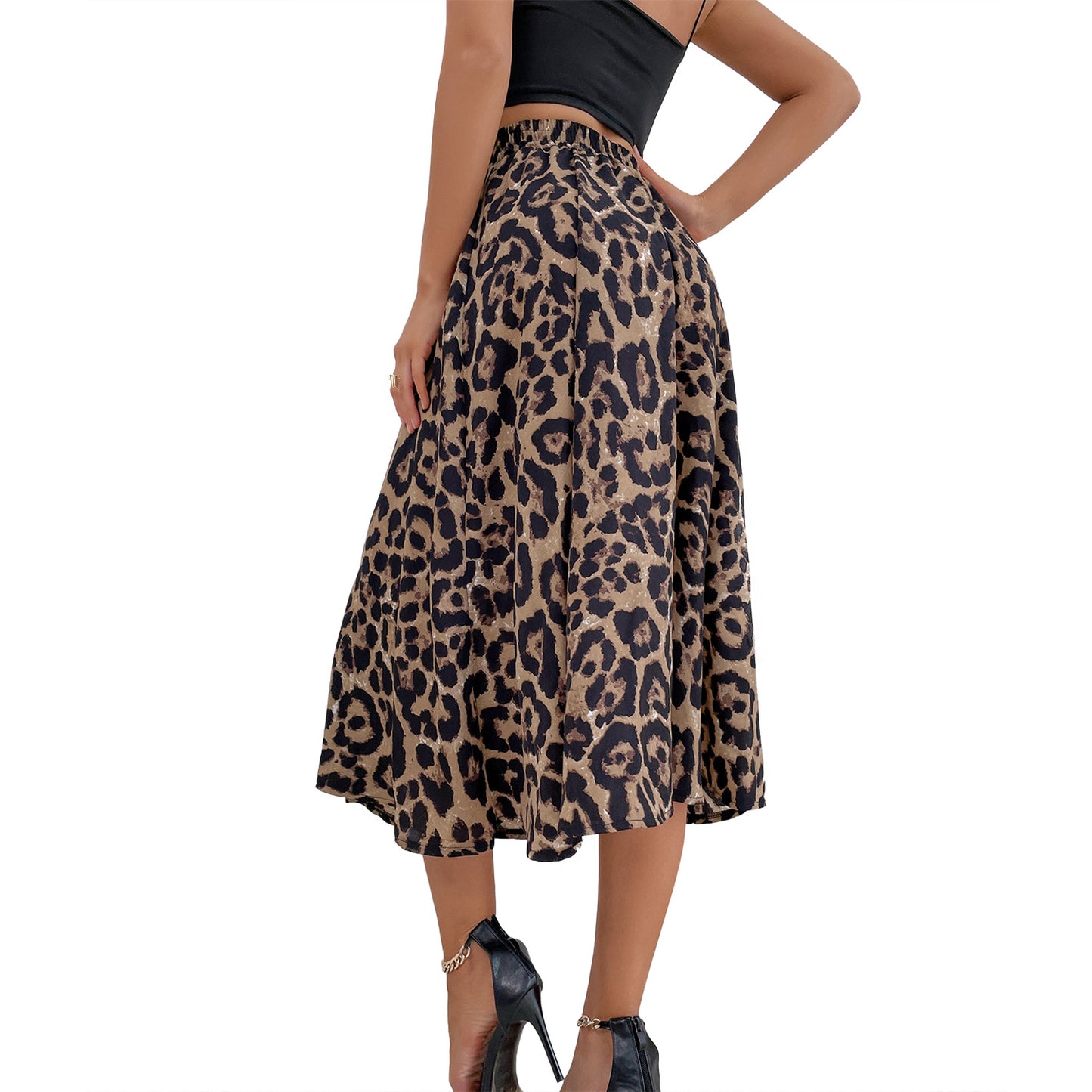Jupe maxi femme avec un élégant motif léopard et une taille élastique Chic und Stil