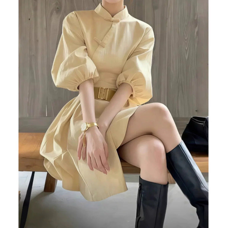 Robe Mini à Manches Bouffantes et Col Mandarin pour Femmes Chic und Stil
