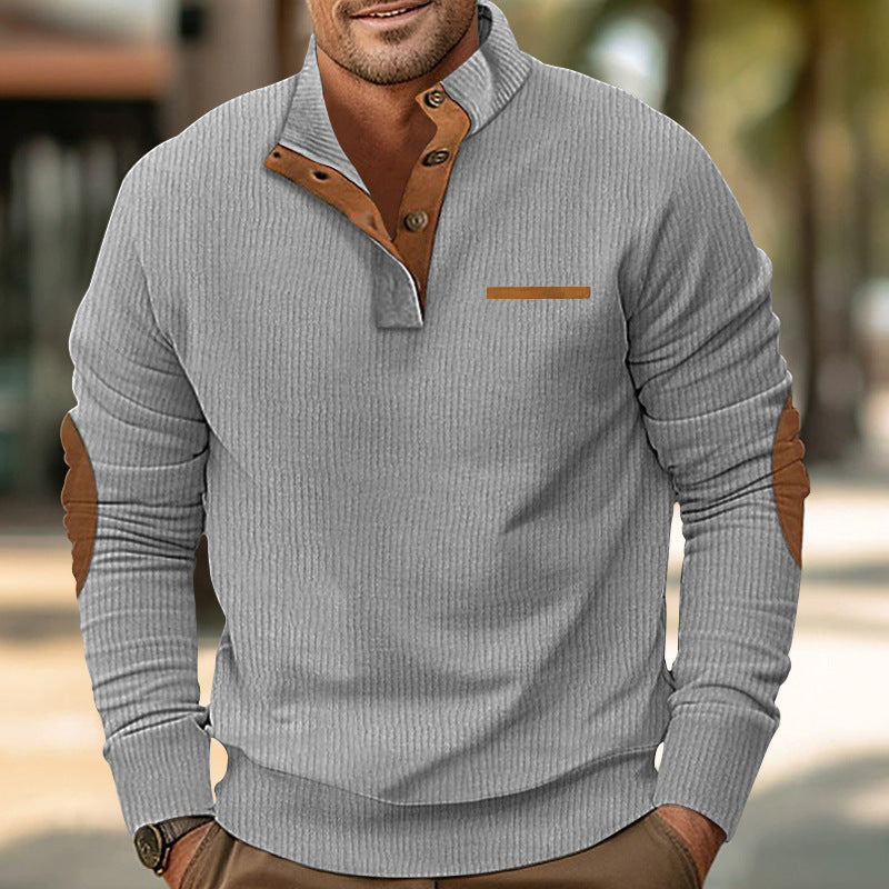 Hommes élégant pull à manches longues avec une texture structurée et patte de boutonnage Chic und Stil