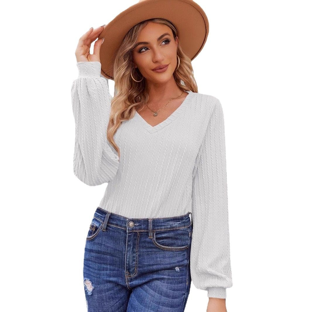 Femme pull en tricot avec une fine structure côtelée et un décolleté en V décontracté Chic und Stil