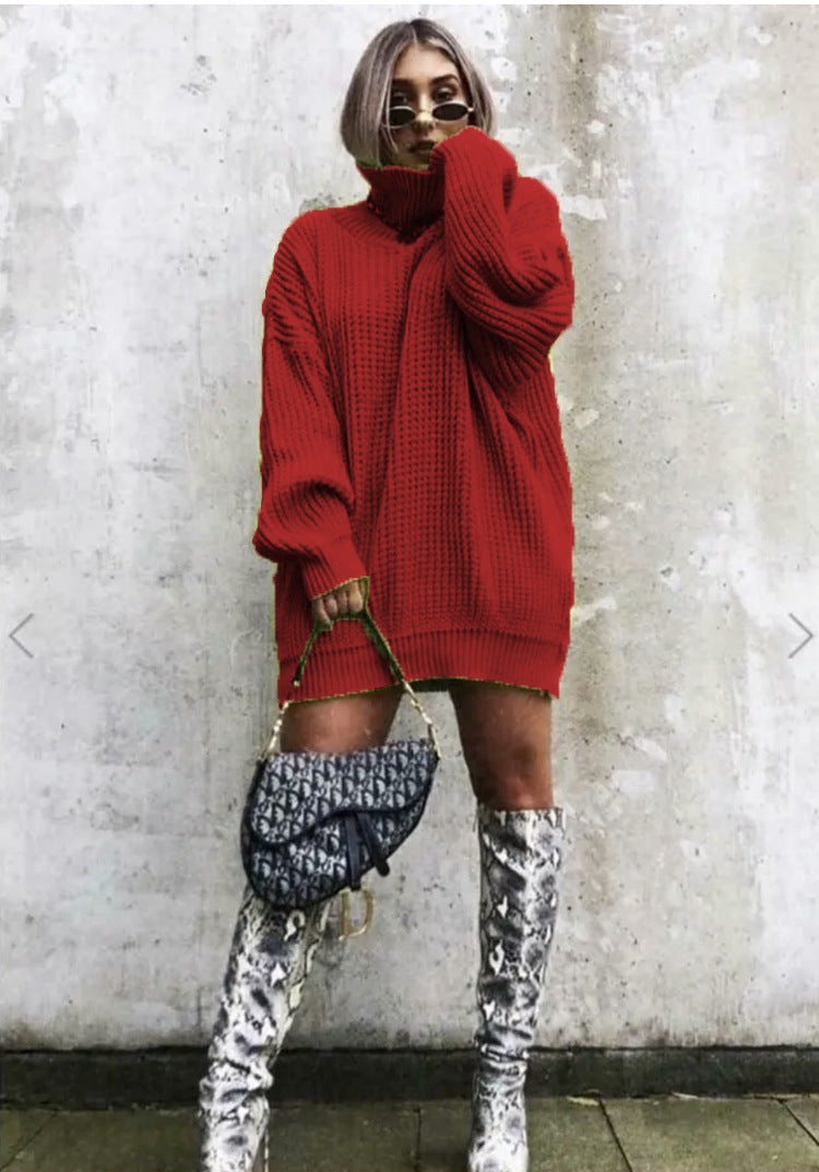 Pull en tricot surdimensionné pour femmes avec col haut et motif en nid d'abeille Chic und Stil