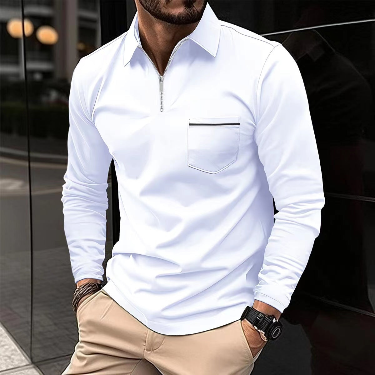 Chemise à manches longues pour hommes avec fermeture éclair et poche poitrine Chic und Stil