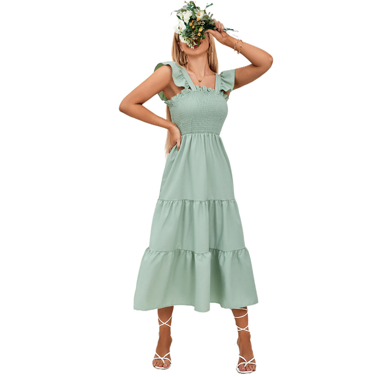 Robe midi pour femmes avec détails volantés et taille élastique Chic und Stil