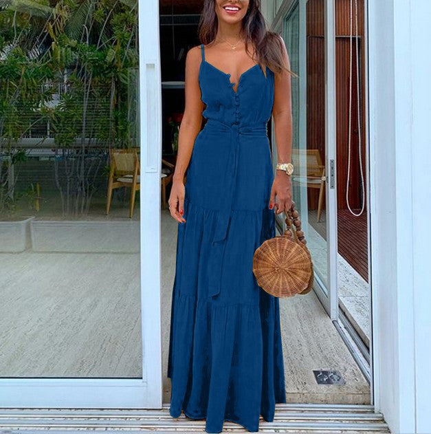 Robe maxi fluide à volants pour femmes avec bretelles réglables Chic und Stil