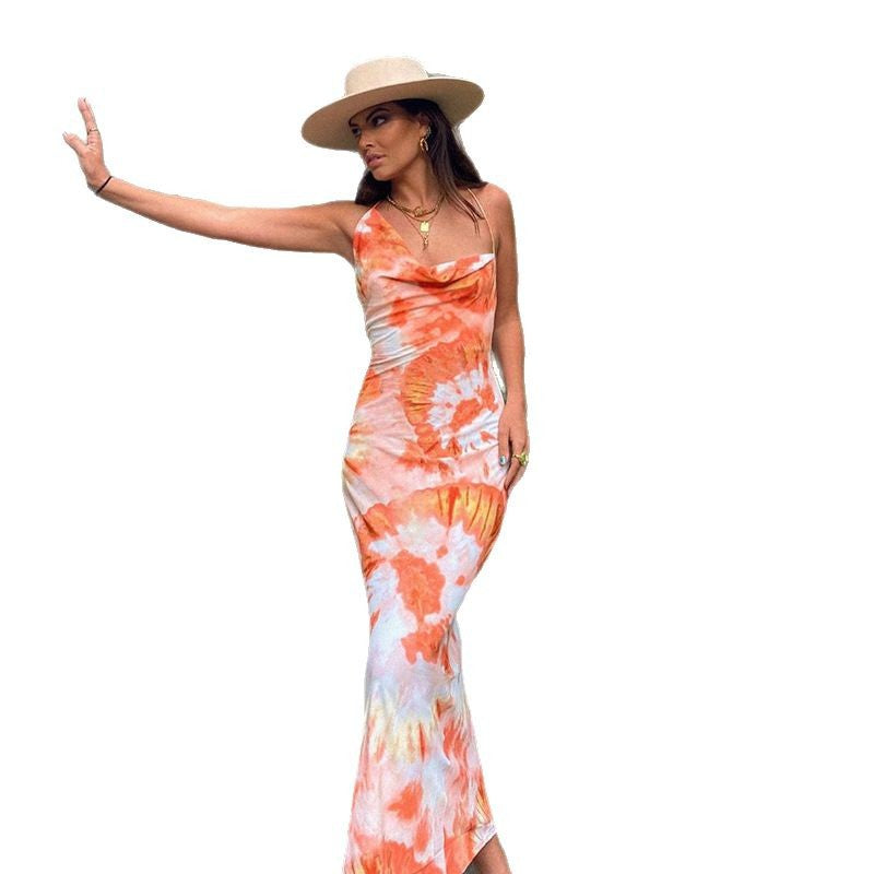Robe maxi à col drapé tie-dye Chic und Stil pour femmes