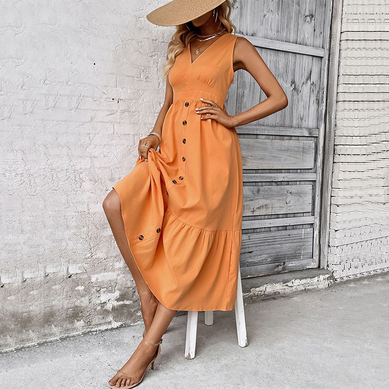 Robe Maxi à Boutons pour Femme avec Jupe Fluide Chic und Stil