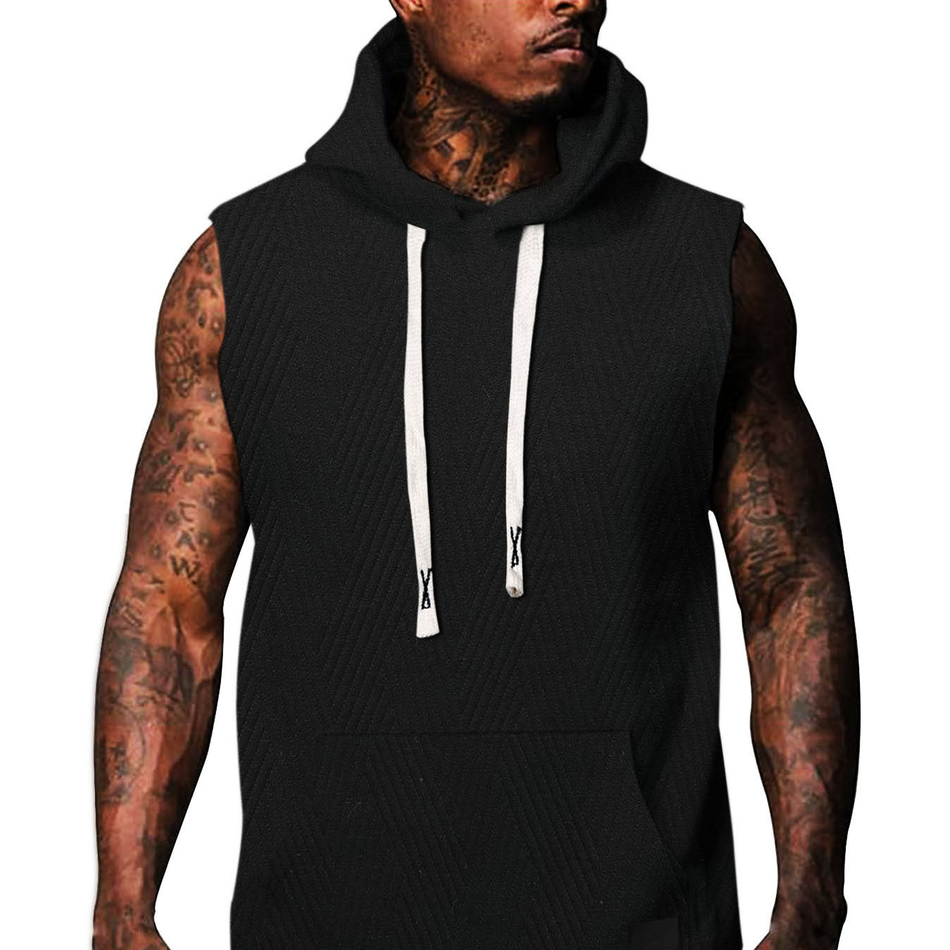 T-shirt à capuche sans manches pour hommes avec design texturé et poche kangourou pratique Chic und Stil