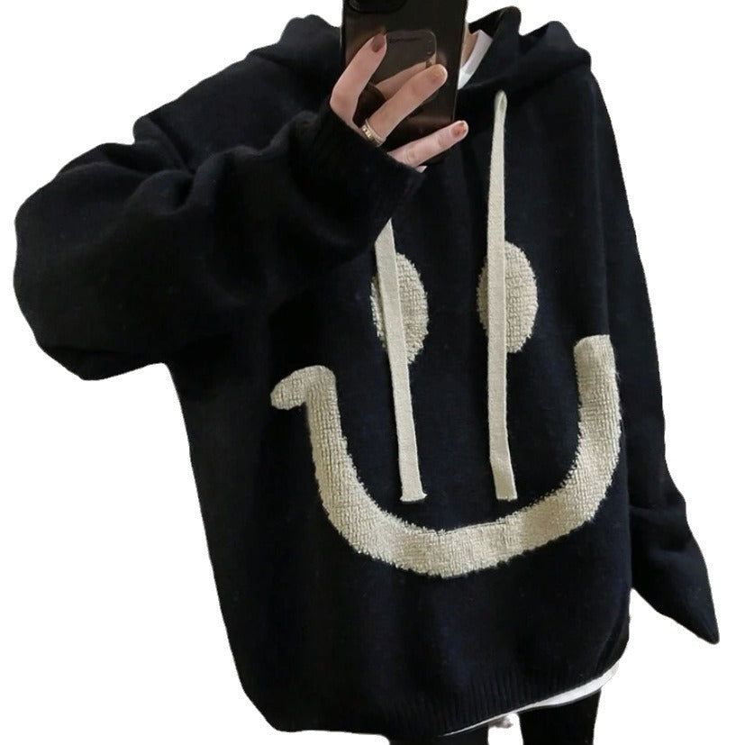 Dames Pull oversized décontracté avec motif smiley Chic und Stil