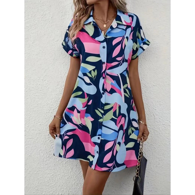 Robe chemise à boutons devant à manches courtes pour femmes Chic und Stil