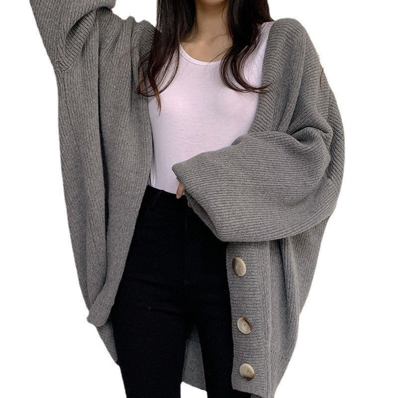 Cardigan en tricot oversize décontracté pour femmes avec grands boutons Chic und Stil