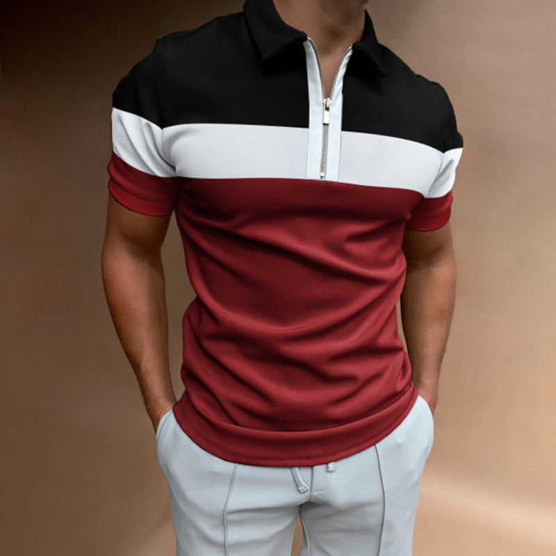 Hommes Polo à Zip Court à Manches Courtes Style Chic und Stil