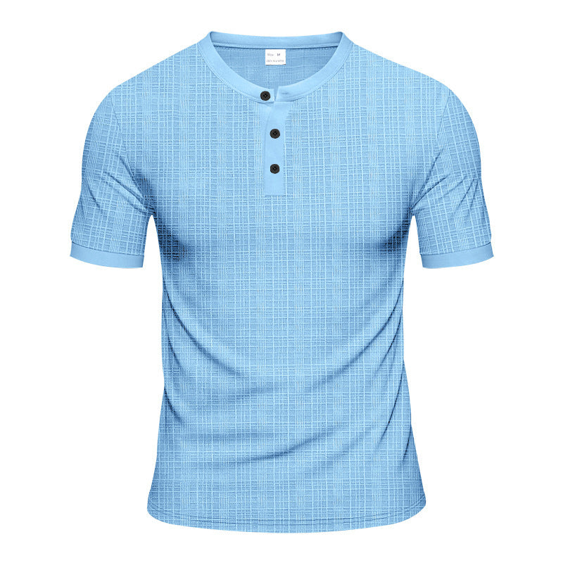 T-shirt Henley à manches courtes pour hommes avec design texturé et boutons tendance Chic und Stil