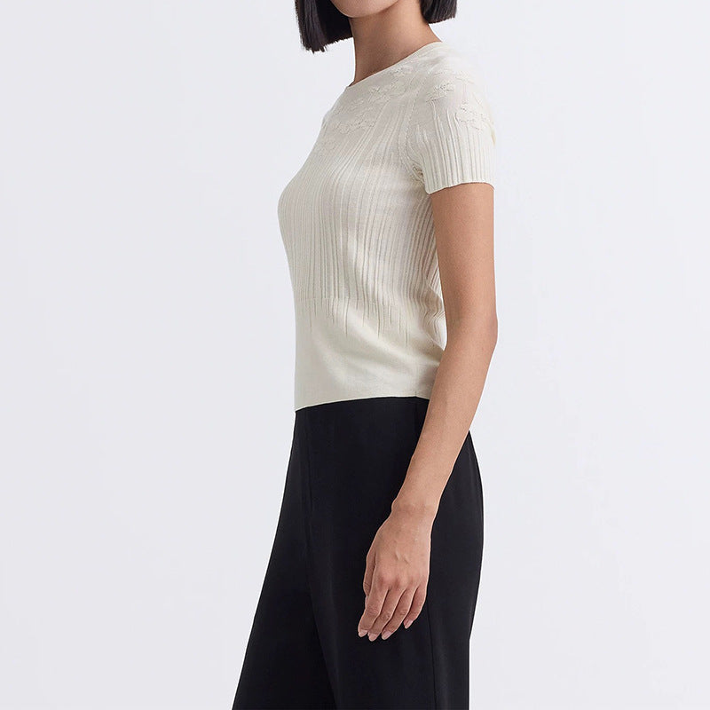 Haut en tricot à manches courtes texturé pour femmes Chic und Stil