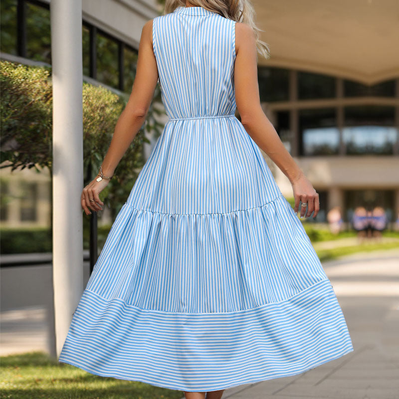 Robe maxi à rayures pour dames avec design de bouton Chic und Stil