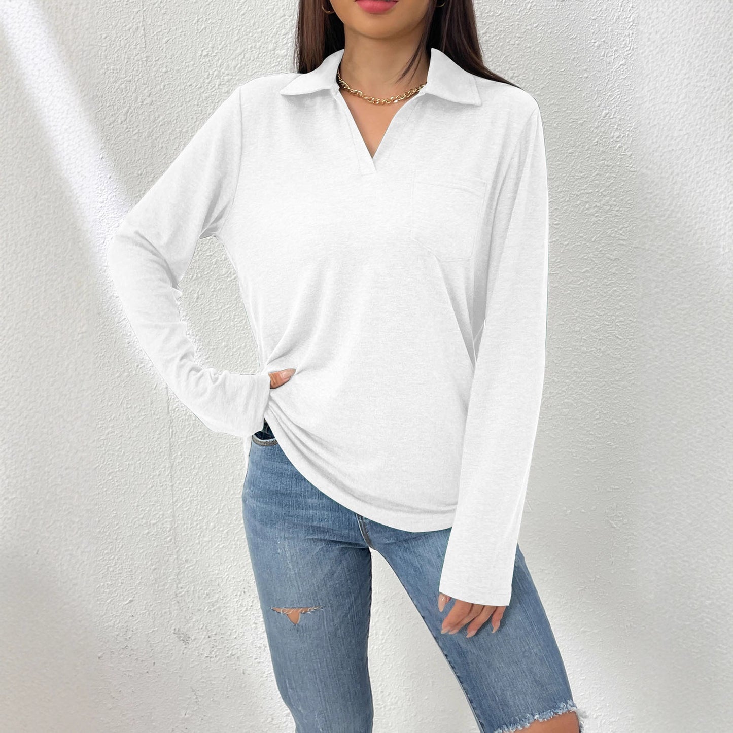 Blouse à manches longues pour femmes avec col moderne et poche poitrine Chic und Stil