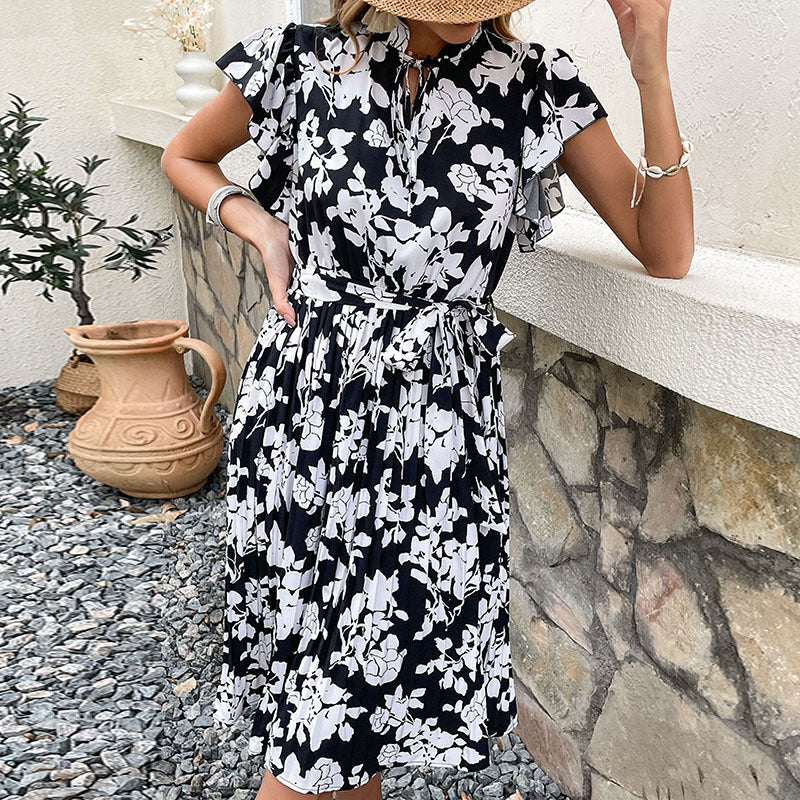 Robe midi à imprimé floral pour dames avec des volants élégants Chic und Stil