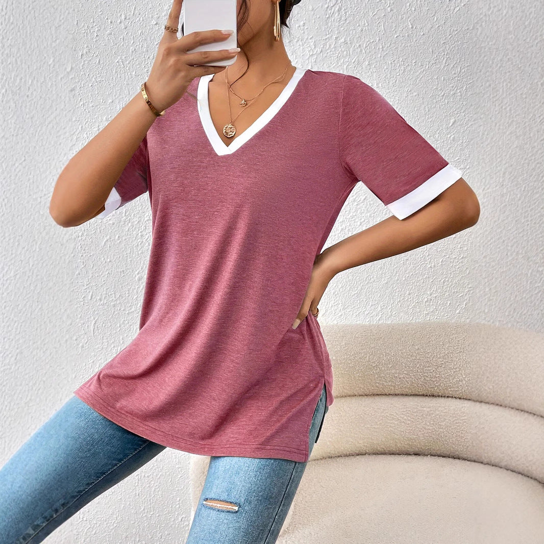 T-shirt pour femmes à décolleté en V avec des accents tendance et une coupe confortable Chic und Stil