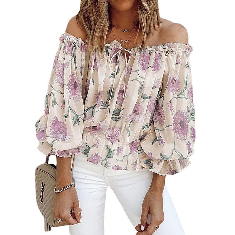 Blouse off-shoulder pour femmes avec motifs floraux et détails en volant Chic und Stil