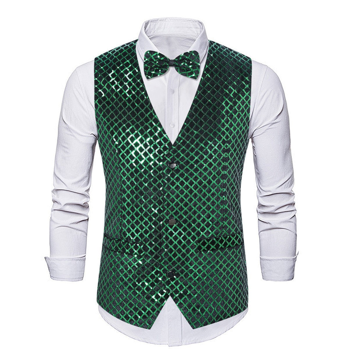 Blazer élégant en sequins pour hommes avec fermeture à nœud assortie Chic und Stil