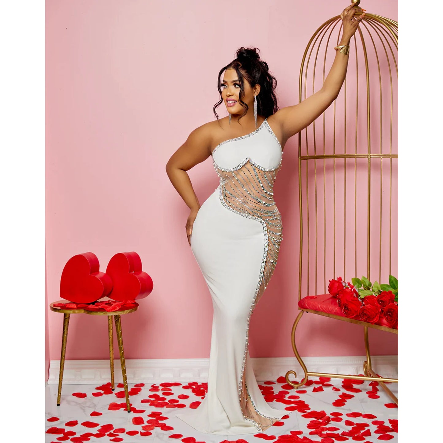 Robe de soirée à paillettes à épaule unique pour femmes Chic und Stil