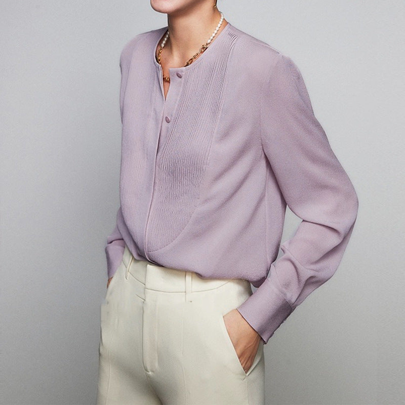 Blouse à boutons plissée à manches longues pour femmes Chic und Stil