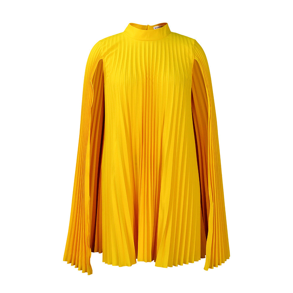 Robe cape plissée pour dames avec col montant et manches longues Chic und Stil