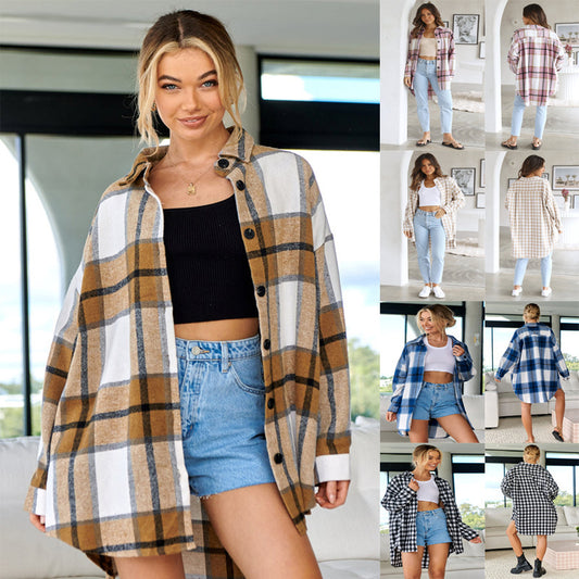 Chemise en flanelle pour femmes avec motif à carreaux et coupe décontractée Chic und Stil