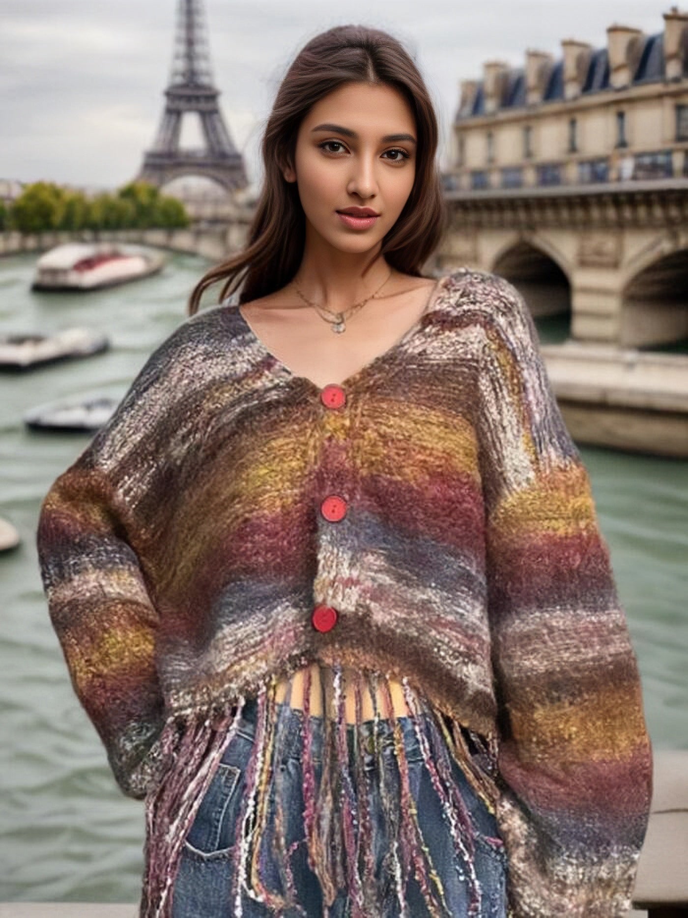 Veste en tricot courte pour femmes avec design frangé saisissant Chic und Stil