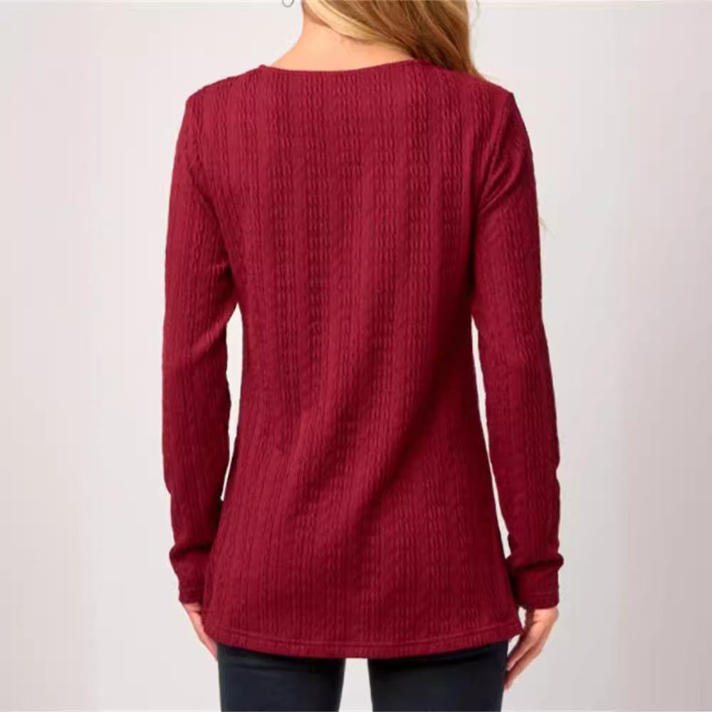 T-shirt à manches longues asymétrique pour femmes avec détails de boutons et design texturé Chic und Stil