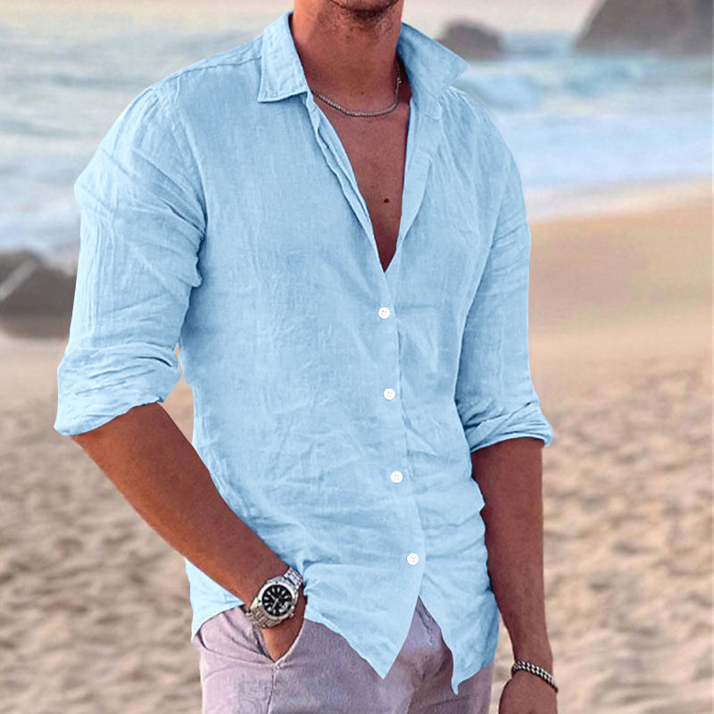 Hommes Chemise Décontractée Légère en Lin Boutonnée Chic und Stil