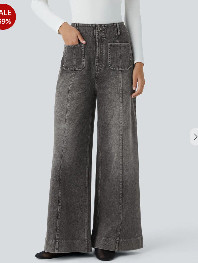 Women Loose Denim Pants with High Waist and Large Pockets Chic and Style