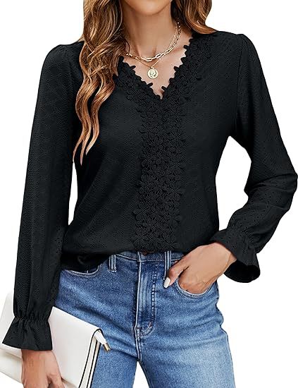 Dames élégante blouse avec design floral et décolleté en V Chic und Stil