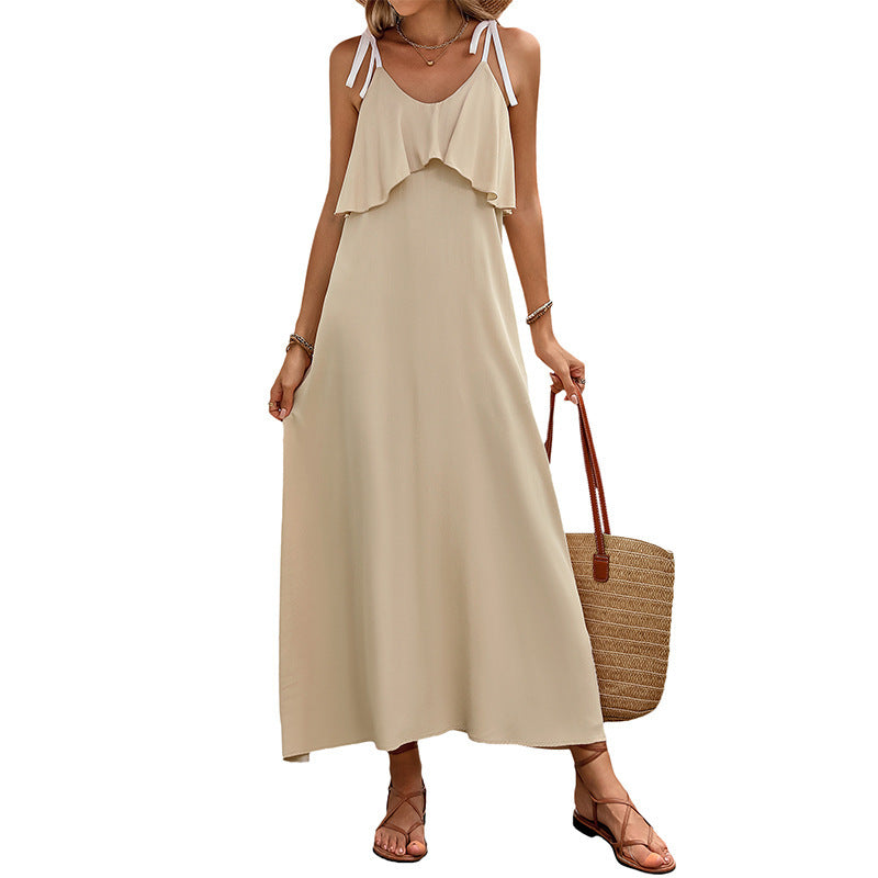Robe maxi décontractée pour femmes avec ourlet volant et bretelles réglables Chic und Stil