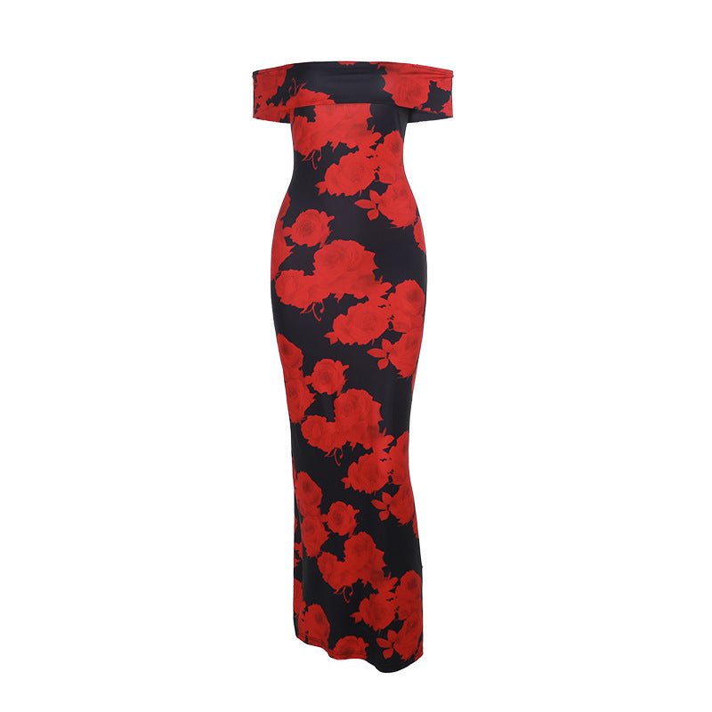 Robe Maxi Bodycon Fleurie Off-Shoulder Femme Chic und Stil