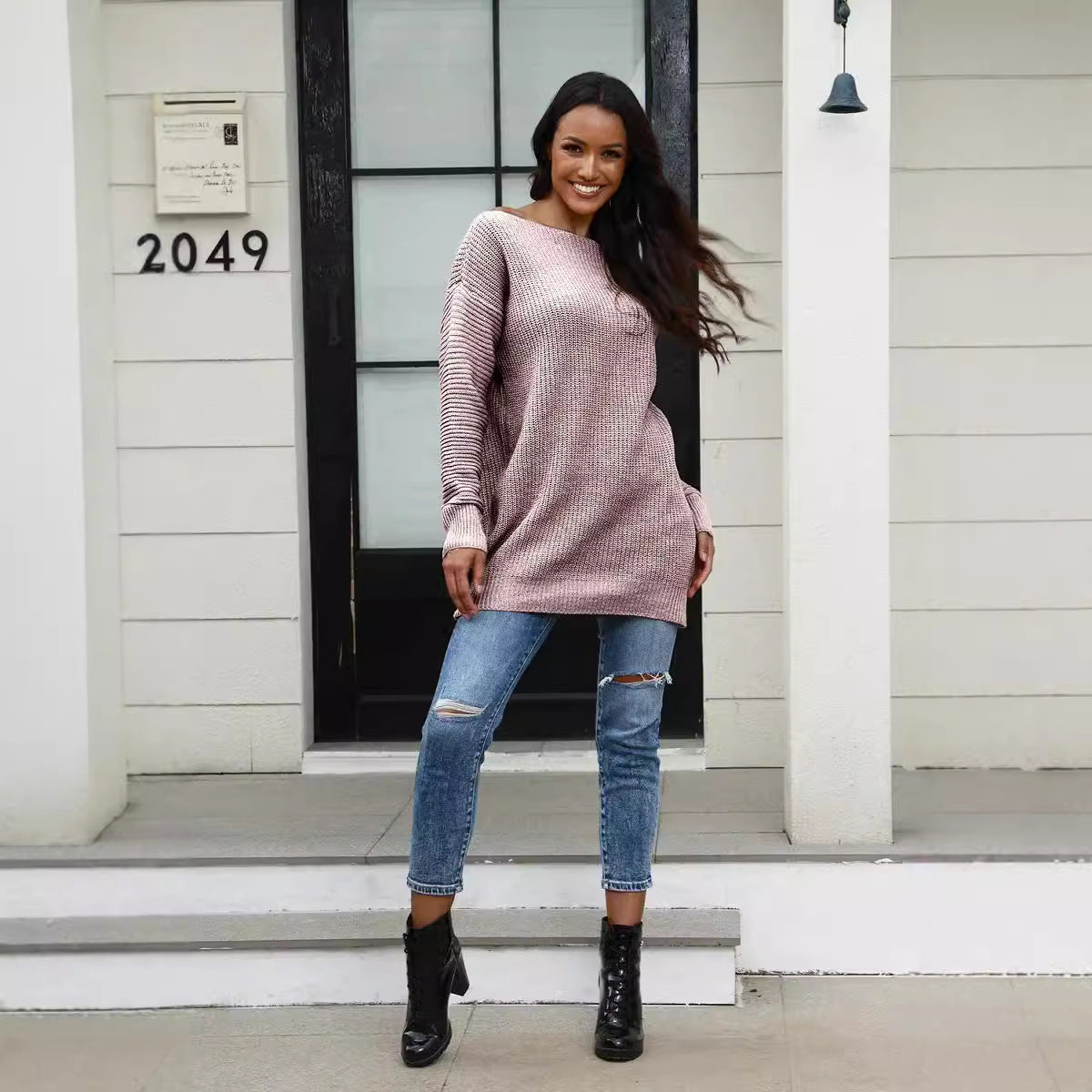 Pull en tricot décontracté pour femmes avec encolure large et structure en côte Chic und Stil