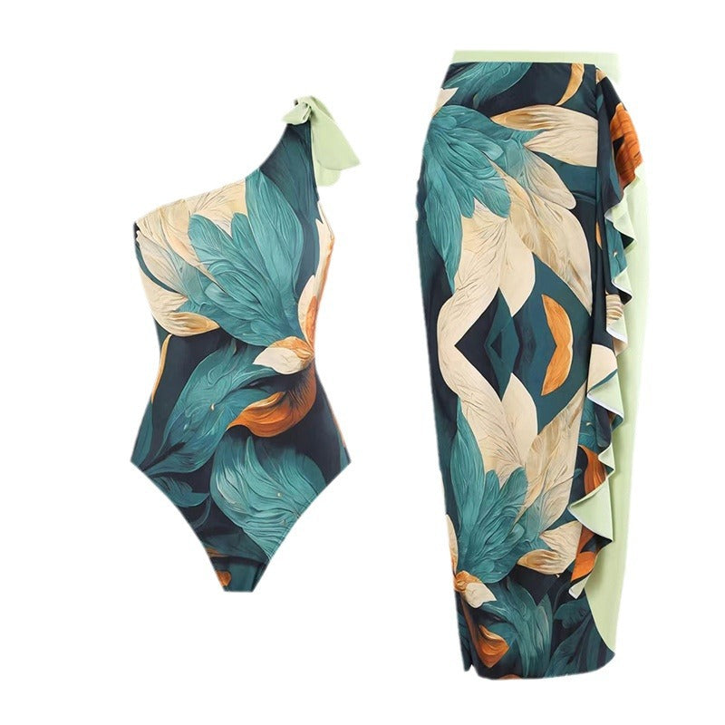 Maillot de bain une pièce pour femmes avec design asymétrique et élégante jupe portefeuille Chic und Stil