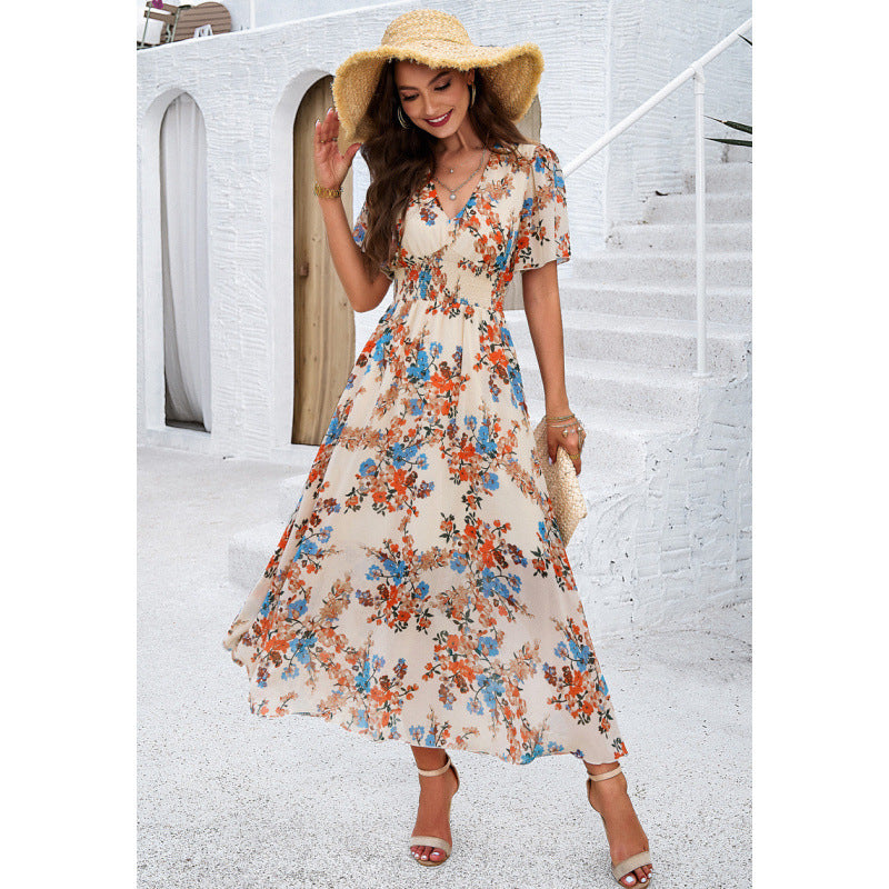 Robe maxi fleur pour femmes avec des manches flottantes Chic und Stil