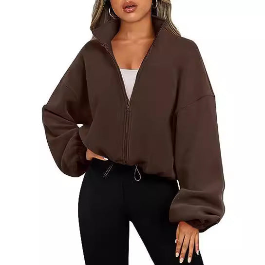 Pull-over en molleton décontracté pour femmes avec col haut et cordon de serrage Chic und Stil