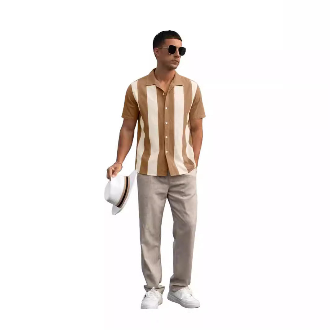 Chemise à manches courtes pour hommes avec un motif rayé élaboré Chic und Stil