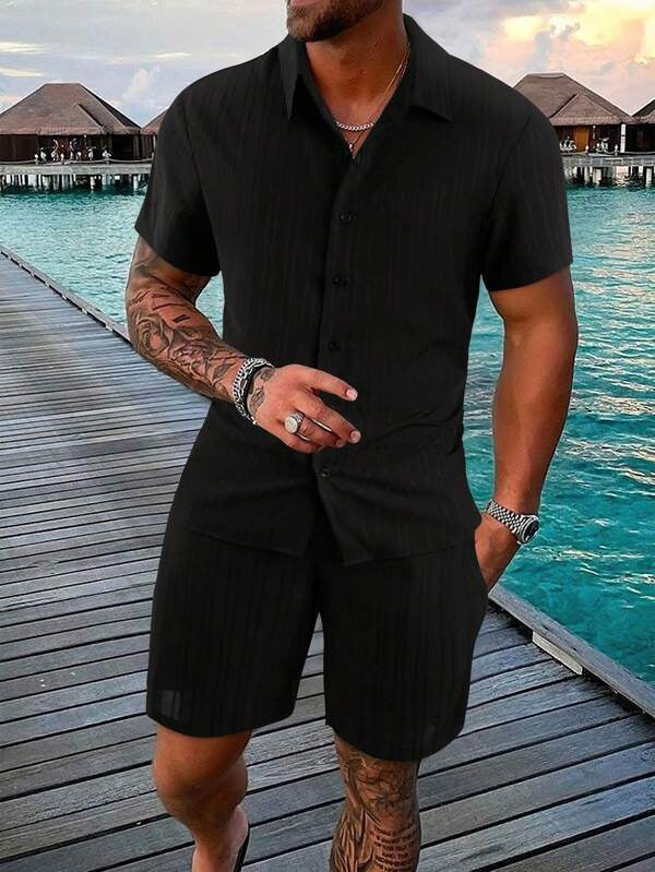 Chemise à manches courtes en rayures pour hommes Set Chic und Stil