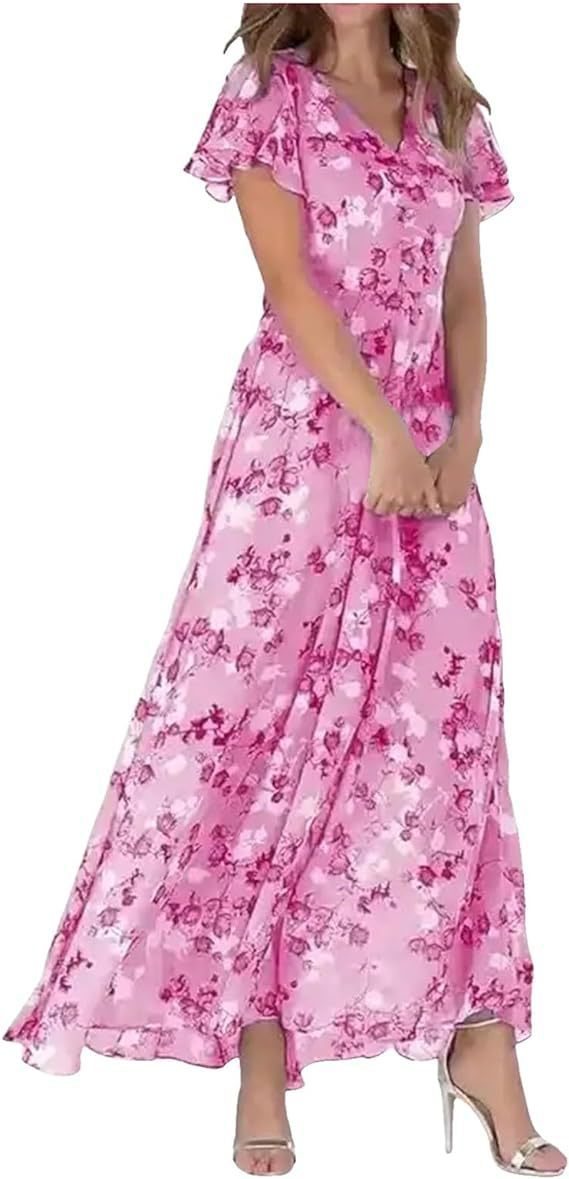 Robe Maxi Chiffon Floral Femme Chic und Stil