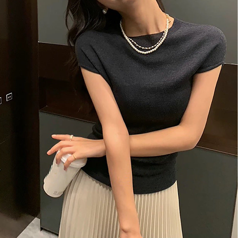Top à manches courtes ajusté en ribbe pour femmes Chic und Stil